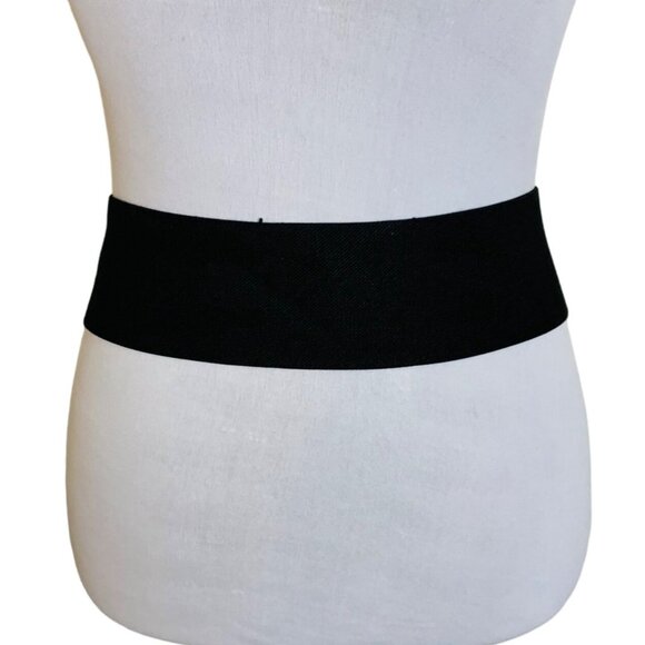 VTG Inspired 80s Black Wide Elastic Belt SZ M/L Rhinestone Buckle Crock Embossed - Picture 2 of 15